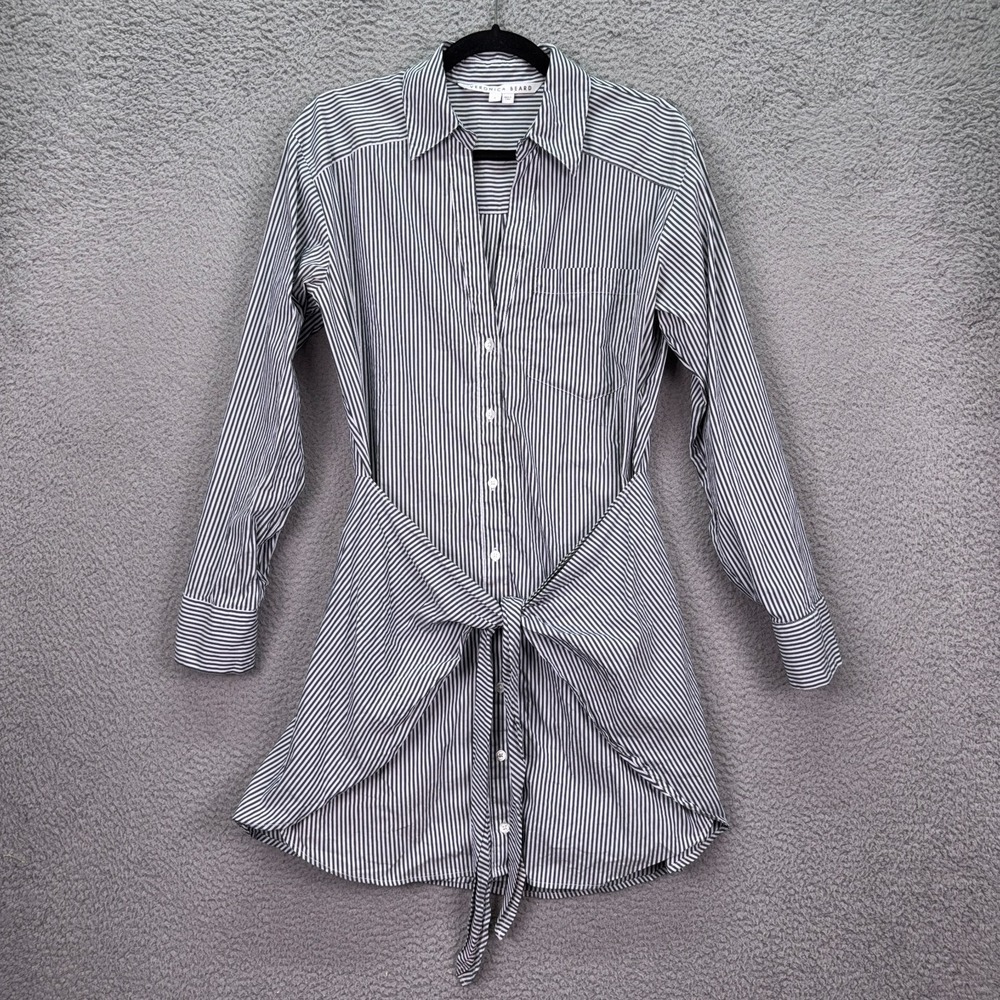 Veronica Beard Shirt Dress Womens 8 Black White Stripe Roanoke Button Coastal